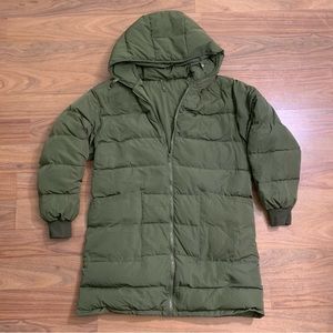 Dark Olive Green Military Style Down Jacket Full Zip Hooded Puffer Men’s Medium